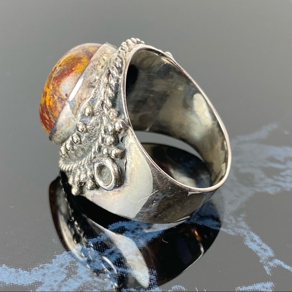 Vintage Large Sterling Agate Ring Southwestern Western Tribal Silver Size 10 - Picture 6 of 9